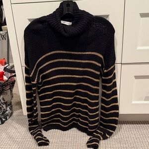 A.L.C. Black and Tan Striped Turtleneck Sweater
